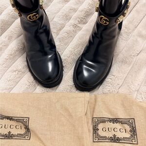 Gucci Black Boots with Gold Details